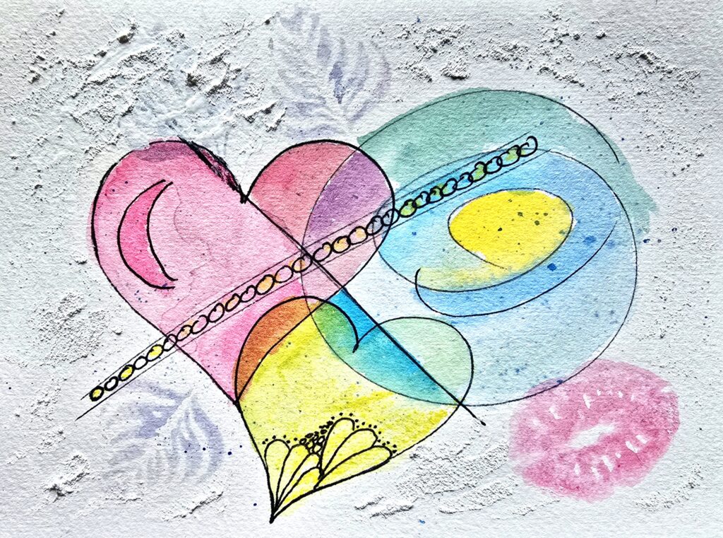 Abstrakte Herzen in Mixed Media mit Gonis-Produkten