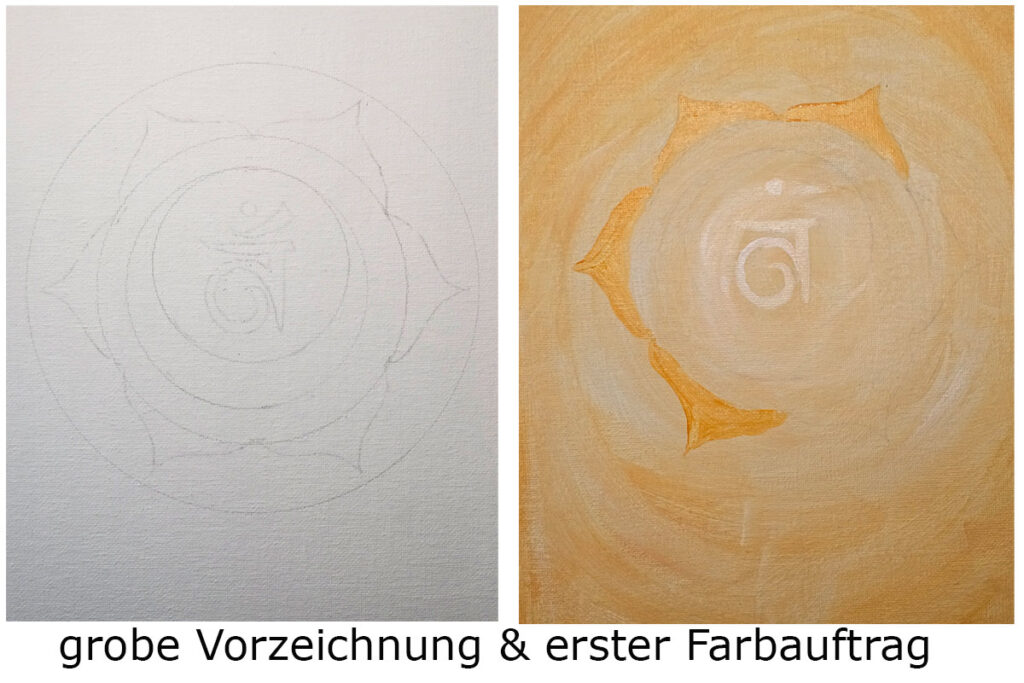 2. Chakra: Vorzeichnung und erster Farbauftrag