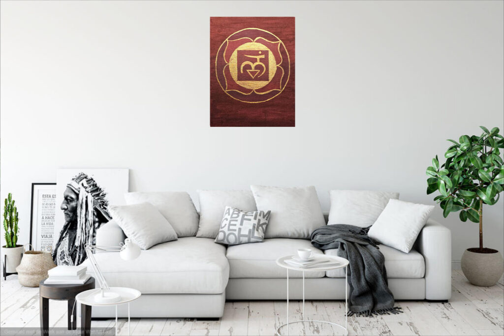 Musterraum mit Wandbild Wurzelchakra - WallApp ArtHeroes